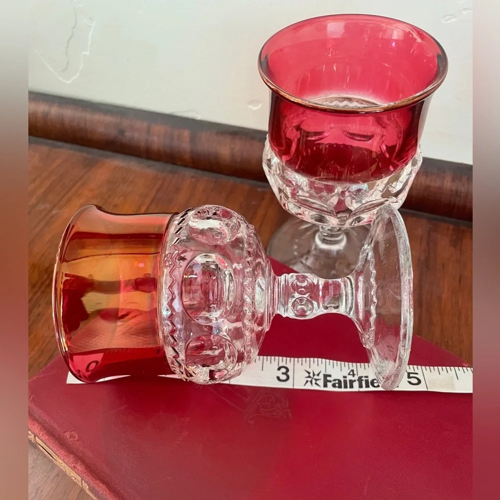Pair of Vintage Ruby Flashed‎ Thumbprint Cocktail Goblets
